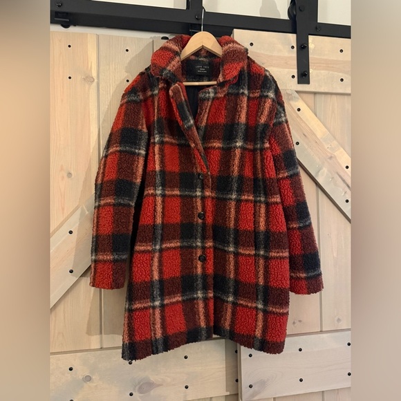 Love Tree Plaid Teddy Pea Coat - Picture 2 of 5